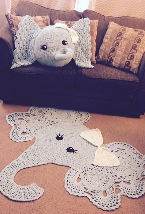 Elephant rug and pillow Crochet Pattern Crochet Elephant Pillow, Elephant Pillow Pattern, Crochet Baby Rug, Elephant Rug Crochet, Elephant Rug, Crochet Rug Patterns Free, Crochet Nursery Decor, Crochet Pillow Patterns Free, Crochet Elephant Pattern