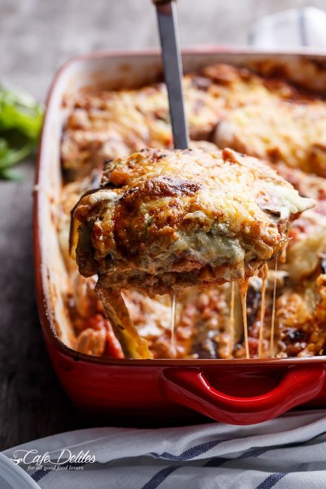 Sausage Eggplant Lasagna With Ricotta Pesto | http://cafedelites.com Ricotta Pesto, Lasagna With Ricotta, Low Carb Lasagna, Eggplant Lasagna, Keto Lasagna, Cafe Delites, Eggplant Recipes, Ketogenic Recipes, Italian Dishes