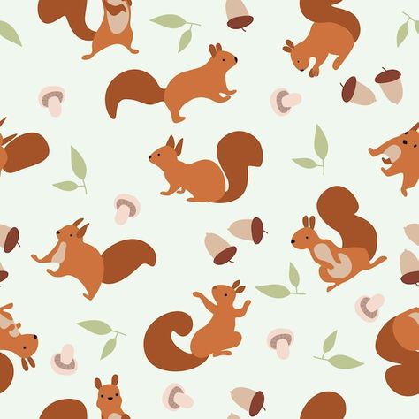 Squirrel Kawaii, Squirrel Pattern, Squirrel Illustration, Bulletin Journal, Mocha Mousse, Flat Illustration, Squirrels, Vector Photo, Seamless Pattern