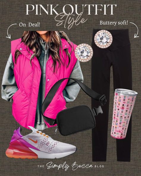 Pink Vest Outfits For Women, Pink Vest Outfit, Winter Vest Outfits, Outfit Rain, Bible Planner, Casual Travel Outfit, Outfit Rosa, Vest Outfits For Women, Fitness Style