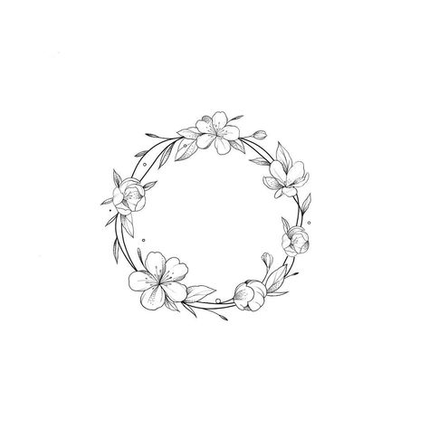 Flower Crest Tattoo, Circle Of Flowers Tattoo, Floral Circle Drawing, Floral Circle Tattoo, Floral Wreath Tattoo, Flower Crown Tattoo, Circle Tattoo Design, Wreath Tattoo, Circle Tattoo