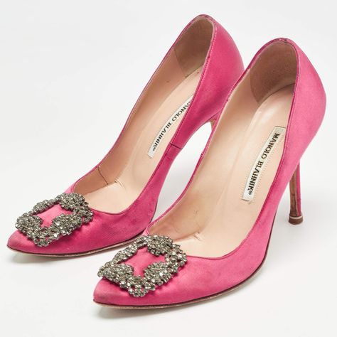 Manolo Blahnik Pink Satin Hangisi Pumps Size 37 Manolo Blahnik Pink, Luxury Closet, Pink Satin, Manolo Blahnik, Jewelry Design, Pumps, Satin, Luxury Fashion, Pink