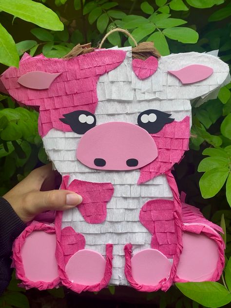 10 inch tall pink and white cow piñata with small handle and trap door Cow Piñata, Miniature Cows, Cow Birthday Parties, Piñata Ideas, Mini Pinatas, Cowgirl Birthday Party, Cow Birthday, Cowgirl Birthday, Pink Cowgirl