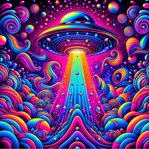 Embrace the vibrancy of the cosmos with this psychedelic UFO artwork catching piece. #UFO #PsychedelicArt #CosmicJourney #AlienEncounter #VibrantUniverse #dalle Ufo Painting, Trippy Illustration, Trippy Stuff, Pure Aesthetic, Alien Artwork, Alien Encounters, Scenery Art, Insect Tattoo, Coloring Ideas