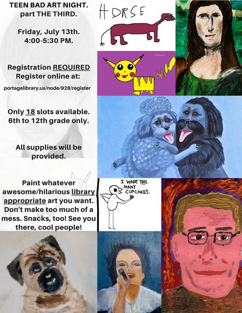 Bad Art Night Bad Art Night Library, Bad Art Night, Night Library, Art Night, Bad Art, Library Ideas, Craft Club, Night Art, Weird Art