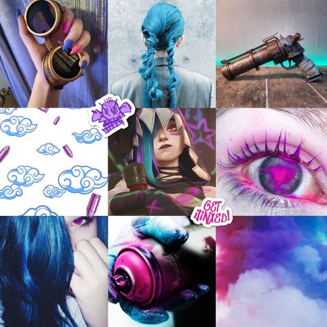 ~ #jinx #arcane #moodboard #aesthetic Jinx Makeup Inspired, Jinx Tea Party, Arcane Username Ideas, Jinx Arcane Color Palette, Jinx Arcane Outfit Dti, Jinx Arcane Short Hair, Jinx Modern Au, Jinx Hair Color, Jinx Makeup Arcane