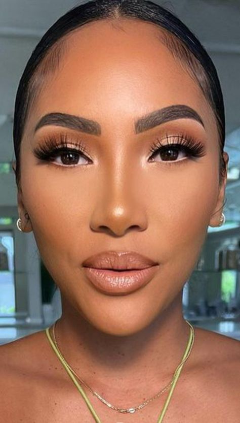 Neutral Face Makeup, Work Makeup Ideas For Black Women, Neutral Wedding Makeup Black Women, Neutral Makeup Black Women, Bridal Make Up Black Woman, Full Glam Bridesmaid Makeup, Neutral Glam Makeup Black Women, Soft Natural Makeup For Black Women, Bold Makeup Looks Black Women