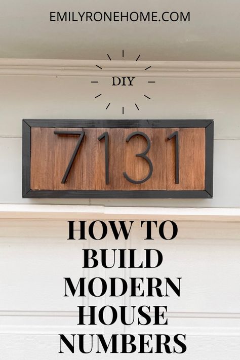 modern DIY house numbers House Number Ideas Outdoor, Farmhouse House Numbers, Diy House Numbers, Farmhouse Address Sign, Diy Address Sign, Craftsman House Numbers, Modern House Numbers Sign, House Numbers Diy, Modern House Numbers