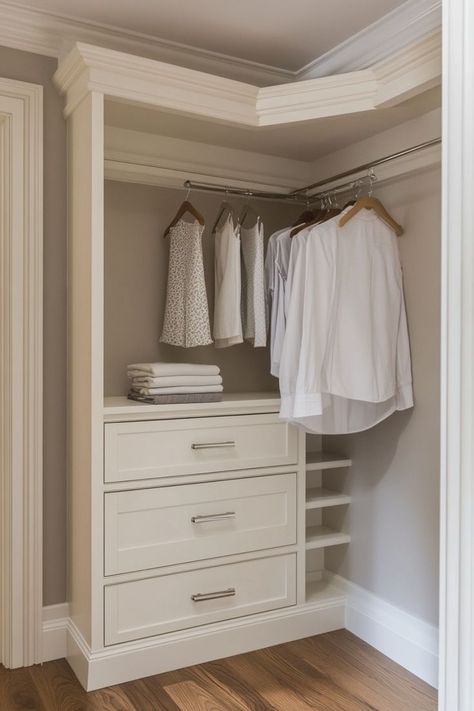 Turn an awkward corner into a functional closet space with custom solutions. Use corner shelving, rotating racks, or angled rods to make the most of every nook. 📐✨🚪 #CornerCloset #SpaceSolutions #HomeDecor #ClosetDesign Awkward Closet Solutions, Angled Closet, Rotating Closet, Closet Corner, Functional Closet, Awkward Corner, Corner Shelving, Closet Solutions, Corner Closet