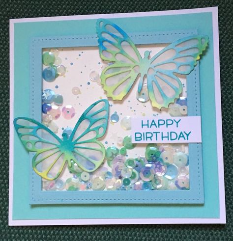 Get Well Shaker Cards, Butterfly Shaker Card, Shaker Greeting Cards, Shaker Birthday Cards Diy, Birthday Cards With Butterflies, Birthday Shaker Card Ideas, Faker Shaker Cards, Handmade Shaker Cards, Shaker Cards Ideas Handmade