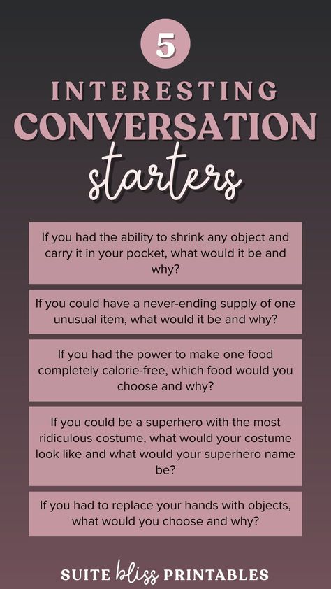 Conversation starters for couples are a must-try! Nothing beats diving in deep to a meaty discussion filled with intrigue and interest. I’ve listed 25 pretty cool-as-cucumber conversation starters for couples. There’s also a printable PDF on the blog so you can print them and cut them out ready for that date night or dinner party with friends. Here’s to meaningful conversation and deep conversation! #conversationstarters #icebreakerquestions Interesting Conversation Starters, Funny Conversation Starters, Family Conversation Starters, Date Night Questions, Conversation Starter Questions, Conversation Starters For Kids, Conversation Starters For Couples, Family Conversation, Funny Conversations