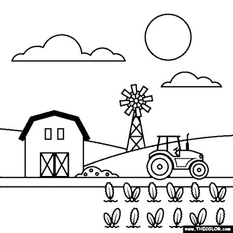 Farm Coloring Page 4 H Coloring Pages, Agriculture Pictures Drawing, Farm Cartoon Drawing, Agriculture Drawing Ideas, Farm Easy Drawing, How To Draw A Farm, Agriculture Drawing Easy, Ffa Drawings, Farm Scene Drawing