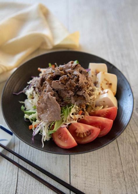 Beef Shabu-Shabu Salad with Kurozu Dressing - RecipeTin Japan Shabu Shabu Recipe, Pasta Buffet, Main Course Salad, Beef Loin, Chicken Jambalaya, Japanese Salad, Blackened Shrimp, Leafy Salad, Japanese Summer