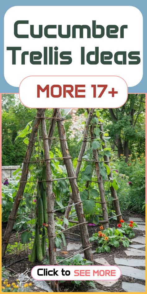 Enhance your cucumber cultivation techniques with these creative cucumber trellis concepts, which aim to optimize both space utilization and crop yield in your garden. From a robust A-frame structure to a straightforward teepee layout or a compact vertical design, select the ideal trellis to provide support for your cucumber plants as they grow healthily upwards. Embrace the elegance of vertical gardening while simultaneously safeguarding your cucumbers from ground contact and potential pest inv Green Bean Trellis, Cucumber Trellis Ideas, Pallet Trellis, Cultivation Techniques, Wall Mounted Trellis, Bean Trellis, Teepee Trellis, Cucumber Plants, Obelisk Trellis