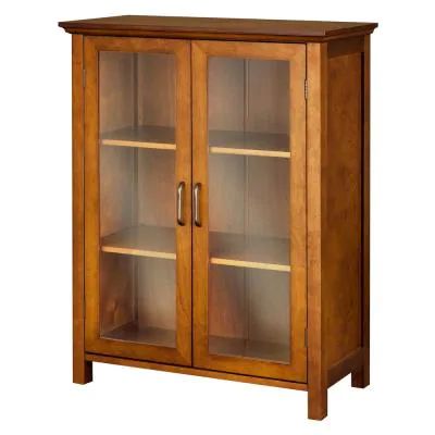 Aida 34 in. H x 26 in. W x 12-1/2 in. D Bathroom Linen Storage Floor Cabinet in Oil Oak Bathroom Standing Cabinet, Free Standing Cabinets, Floor Cabinet, Glass Panel Door, Tempered Glass Door, Linen Cabinet, Wall Mounted Cabinet, Cabinet Shelving, Glass Cabinet Doors