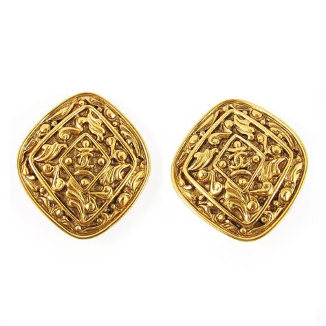 Vintage Signed 'Chanel' Earrings with Logo by HarlequinMarketHQM Gold Ounce, Chanel Earrings, Vuitton Bag, Arabesque, Vintage Signs, Earrings Gold, Dior Bag, Gold Plating, Chanel Bag