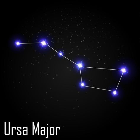 Ursa Major Constellation with Beautiful Bright Stars on the Background of Cosmic Sky Vector Illustration Ursa Major Tattoo Minimalist, Ursa Major Ursa Minor, Constellation Ursa Major, Constellation Illustration, Bear Constellation, Constellation Purple, Ursa Major Constellation, Sky Vector, Ursa Minor