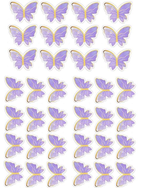 Light Purple Butterfly Printable, Topper Kupu Kupu, Purple Butterfly Printable, Gold Butterfly Cake, Kue Hello Kitty, Butterfly Birthday Party Decorations, Butterfly Cupcake Toppers, Stickers Butterfly, Baby Cartoon Drawing