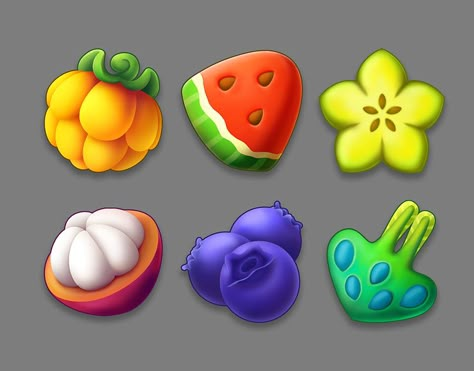 Fruit Games, Fruit Explosion, Game Fruit, Fruit Icons, Game Icons, Casual Art, Cute Food Art, Game Props, Game Ui Design