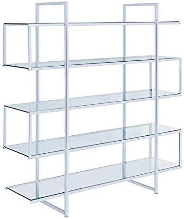 Amazon.com: BOWERY HILL 5 Shelf Contemporary Clear Glass Top Bookcase in Chrome : Home & Kitchen Cool Profile, Unique Bookcase, Glass Bookcase, 4 Shelf Bookcase, 5 Shelf Bookcase, Office Bookcase, Modern Bookcase, Tempered Glass Shelves, Standing Shelves