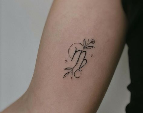 Virgo Zodiac Tattoo For Women, Aesthetic Virgo Tattoo, Virgo Zodiac Sign Tattoo Design, Virgo Heart Tattoo, Constellation Virgo Tattoo, Tattoo Ideas For Virgos, Virgo Symbol Tattoo For Women, Virgo Tattoo Wrist, Feminine Virgo Tattoo