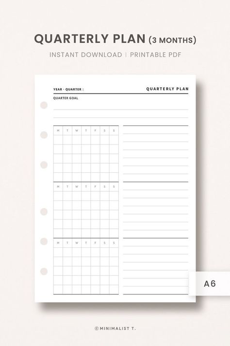 A6, Quarterly Plan landscapedigitalplanner #collegeplanner📓. Quarterly Planner Template, 3 Month Planner, Productivity Templates, Motivational Qoute, Quarterly Planning, Month Overview, 3 Month Calendar, Planner Monthly Layout, Quarterly Calendar