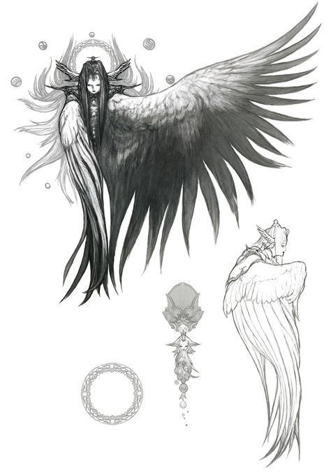 Final Fantasy Xiv Tattoo, Harpy Bird, Ffxiv Endwalker, Shiva Final Fantasy, Final Fantasy Tattoo, Yoshitaka Amano, Final Fantasy Artwork, Comic Manga, Japanese Graphic Design