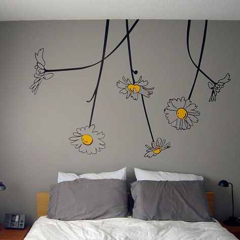 Surface Collective 1208 Oopsa-Daisies Wall Decal | Lowe's Canada Diy Wall Painting, Diy Wand, Room Wall Painting, Wall Painting Decor, Wall Tattoo, Wall Paint Designs, Yellow Painting, Wall Paint, Diy Wall