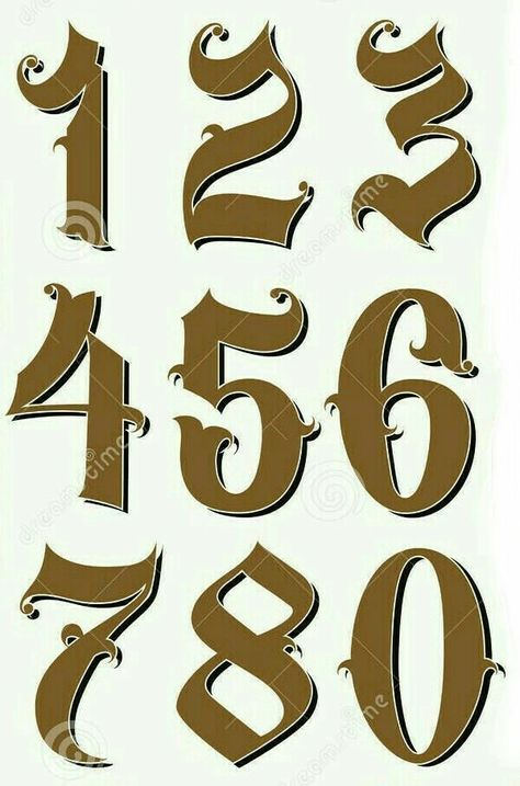 Chicano Number Fonts, Lettering Numbers Tattoo, Chicano Numbers, Cool Number Fonts, Numerical Fonts, Tattoo Number Fonts, Graffiti Numbers, Tattoo Bear, Beautiful Spine Tattoos