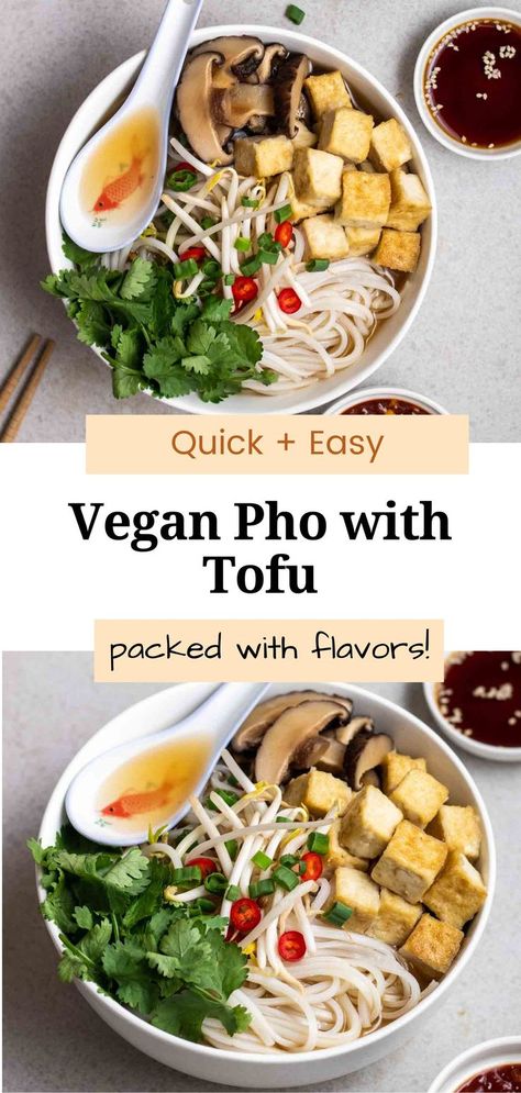 Nourishing and comforting, this tofu pho will be your next favorite meal! A simple noodle soup that is easy to prepare yet tastes incredible. Infused with spices like cinnamon and cloves, this vegan pho is packed with flavors. Tofu Pho Recipe, Pho Tofu, Vegetarian Pho Recipe, Tofu Pho, Veggie Pho, Vegetable Pho, Vegan Pho Recipe, Meal Bowls, Vegetarian Pho