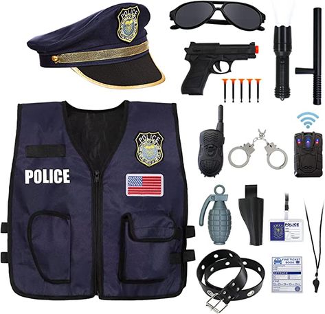 Amazon.com: SKCAIHT Police Officer Costume for Kids Cop Toddler Boy Costumes for Pretend Play Cosplay Set Ages 3-7 : Clothing, Shoes & Jewelry Police Officer Costume Kids Boys, Police Accessories, Spiderman Car, Police Halloween Costumes, Officer Costume, Toddler Boy Costumes, Police Toys, Police Officer Costume, Scream 1996