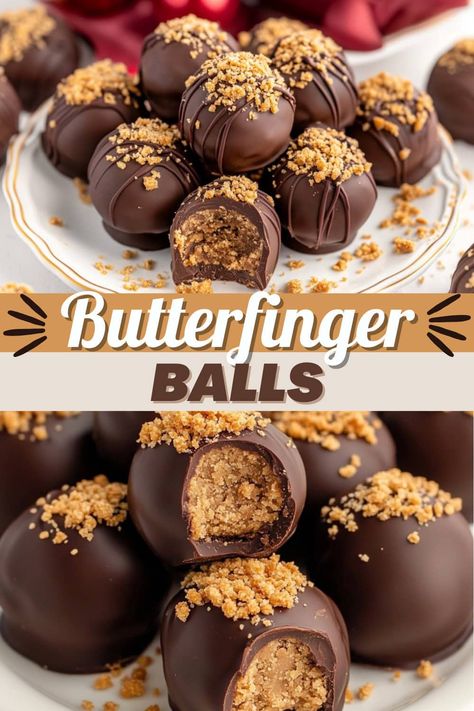 No Bake Butterfinger Balls, Graham Cracker Peanut Butter Balls, Best Christmas Desserts For A Crowd, Butterfingers Balls, Christmas Treat Ideas Baking, Butterfinger Truffles Recipe, Butterfinger Balls Recipe, Butterfinger Truffles, Nye Dessert Ideas