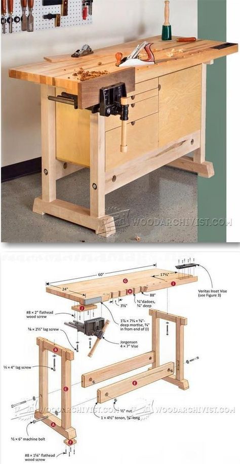 Woodworking Plans Workbench, Woodworking Plans Pdf, Woodworking Bench Plans, Diy Workbench, Workbench Plans, Woodworking Table, Woodworking Workbench, Bench Plans, Diy Holz