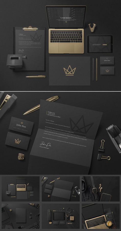 Black Branding Mockups Black And Gold Stationary, Professional Branding Design, Gold And Black Branding, X Logo Design Ideas, Dark Branding Design, Black Branding Design, Brand Ideas Design, Black Brand Identity, Stationary Design Branding