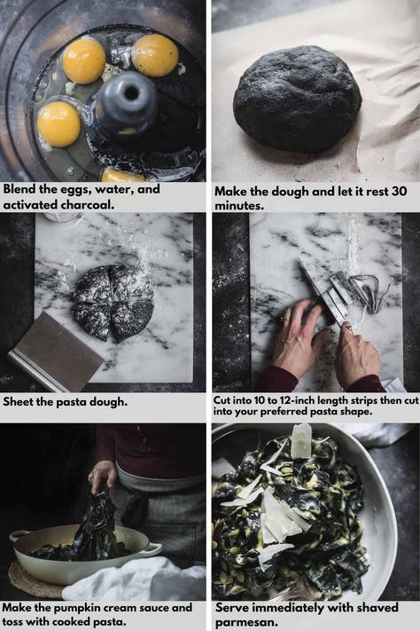 Black Pasta Sauce, Black Noodles Recipe, Black Pasta Dishes, Black Pasta Recipe, Black Noodles Halloween, Halloween Squid Ink Pasta, Black Pasta Recipe Halloween, Activated Charcoal Recipes, Charcoal Recipes