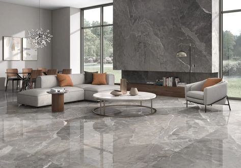 Grey Tiles Living Room, Living Room Tiles Design, Grey Marble Floor, Room Tiles Design, Marble Living Room, Grey Marble Tile, Tile Floor Living Room, Marble Floors, Living Room Tiles