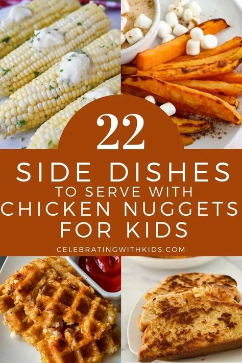 The 22 best side dishes to serve with chicken nuggets for kids - Celebrating with kids Chicken Nuggets Side Dish, Chicken Nuggets For Kids, Tater Tot Waffle, Deep Fried French Fries, Easy Tater Tots, Frozen Sweet Potato Fries, Healthy Chicken Nuggets, Creamy Garlic Pasta, Sides For Chicken