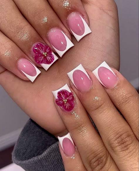 Acrylic Toes Designs, 3d Flower Nails, Gel Toe Nails, Acrylic Toes, Acrylic Nail Set, Pink Ombre Nails, Colored Acrylic Nails, French Tip Acrylic Nails, Short Nail