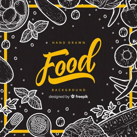 Hand drawn food background Free Vector Colorful Restaurant, Drawn Food, Food Background, Background Frame, Food Backgrounds, Logo Restaurant, Logo Food, Food Drawing, Chalkboard Art