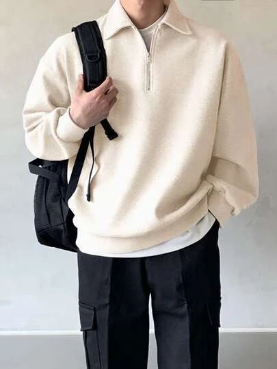 Beige Aesthetic Clothes Men, Men Fresh Outfits, Mode Outfits Men, Beige Sweatshirt Outfit Men, Beige On Beige Outfit, Simple Men Outfits, Beige Hoodie Outfit, Simple Outfits Men, Casual Man Outfit