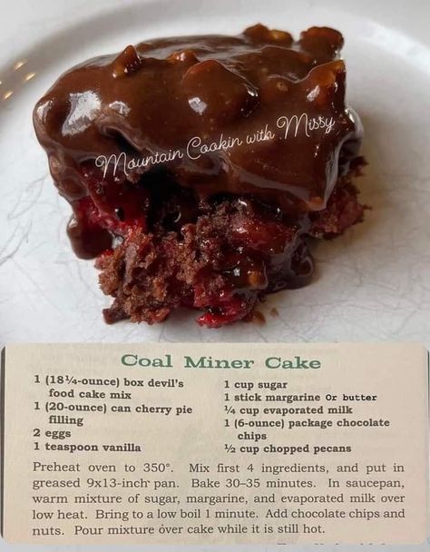 Coal Miners Cake, Appalachian Recipes, Boxed Cake Mixes Recipes, Cake Mix Desserts, Canned Cherries, Dessert Simple, Coal Miners, A Piece Of Cake, No Sugar Foods