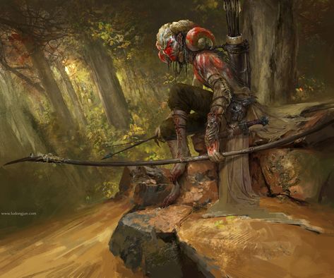 Wild Hunter, Dongjun Lu on ArtStation at https://www.artstation.com/artwork/Bb4Zr Hunter Aesthetic, Rpg Monsters, Wild Hunter, Rpg Horror, Concept Art World, Weta Workshop, Rpg Dice, Male Characters, Fantasy Concept Art