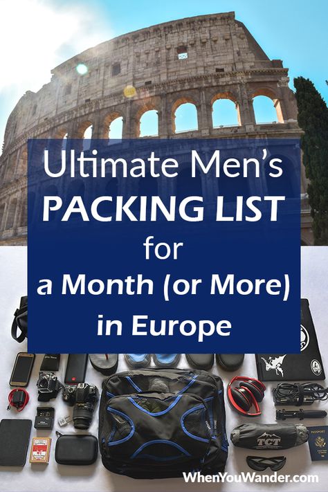 Packing List for Long Term Travel in Europe – Men’s Edition. Whether you’re planning a 2-week vacation, a month abroad, or longer travels, use this packing list for everything you need to know about choosing luggage, how to organize your bag, and what to pack. Travel Packing Lists, Study Abroad Packing List, Study Abroad Packing, Abroad Packing List, Weekend Packing List, Europe Packing, Spring Break Kids, Packing List Men, Europe Packing List