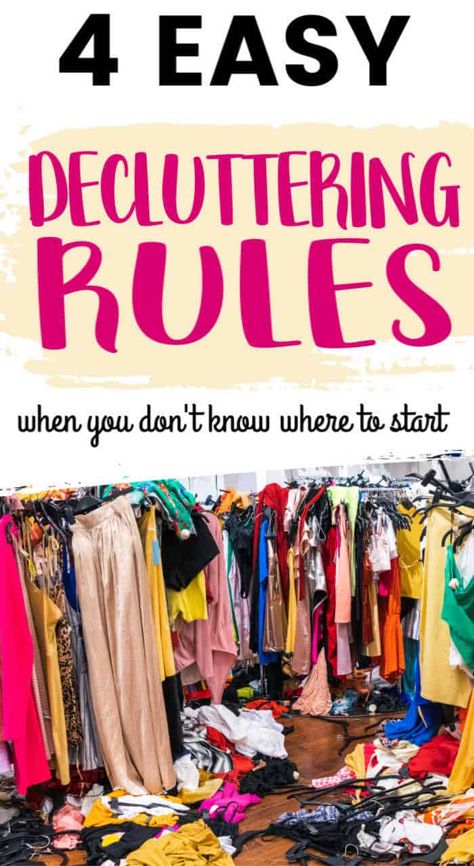 If you're overwhelmed by decluttering and don't know where to start getting rid of clutter, follow these easy decluttering rules. Learn how to organize, simplify and declutter your whole house, even if you're overwhelmed by a messy house. | decluttering tips for messy people | clutter control | #decluttering #declutteringtips #getridofclutter Declutter Closet Clothes, Get Rid Of Clothes Tips, Hoarding Help, Easy Decluttering, Fly Lady Cleaning, Downsizing Tips, Messy People, Declutter Bedroom, Declutter Closet