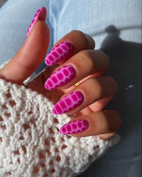 Pink Snake Print Nails, Almond Snake Nails, Statement Nail Ideas, Blooming Gel Snake Print, Colorful Blooming Gel Nails, Purple Snake Nails, Snake Print Nails Design, Dark Pink Nails Ideas, Nail Inspo Trendy 2024 Spring Almond