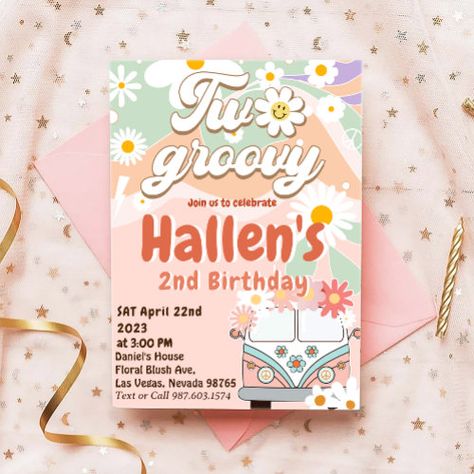 Two Groovy Retro Daisy Rainbow 2Nd Birthday Invitation #zazzle #weddinginvitations #birthdayinvitations #babyshowerinvitations #zazzleinvitations #monogram #businesscards #graduation #homedecor Four Ever Groovy, Two Groovy, Rainbow First Birthday, Rainbow Birthday Invitations, Baby Birthday Decorations, Pastel Birthday, Rainbow Photography, Rainbow Cookies, Rainbow Cupcakes