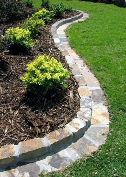 Top 40 Best Stone Edging Ideas - Exterior Landscaping Designs Boarder Planting, Flowerbed Borders, Landscape Boarders, Planter Gardening, Concrete Edging, Diy Garden Landscaping, Yard Pathway, Stone Edging, Pathway Landscaping