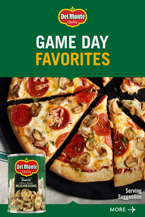 Your game day recipes just got better with the convenience of Del Monte veggies. Enjoy easier fall entertaining with our simple and delicious vegetable recipes - sure to please a crowd! Visit delmonte.com to make these game day favorites like Mushroom and Pepperoni Pizza, Warm Spinach and Artichoke Dip, Beer Braised Sauerkraut and Brats, or Creamy Corn Queso Dip. Braised Sauerkraut, Del Monte Recipes, Corn Queso Dip, Delicious Vegetable Recipes, Corn Queso, Pepperoni Pizza Recipe, Pizza Recipes Pepperoni, Game Day Recipes, Yummy Vegetable Recipes