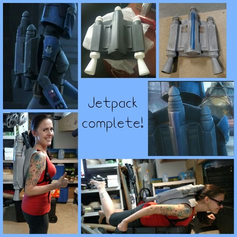 Up, up, and away! My jetpack is complete. Another major piece is done. Closer and closer! Bo Katan Jetpack, Mandalorian Jetpack, Star Wars Costumes Diy, Starwars Cosplay, Cloth Craft, Bo Katan, Sabine Wren, Cosplay Reference, Costume Making