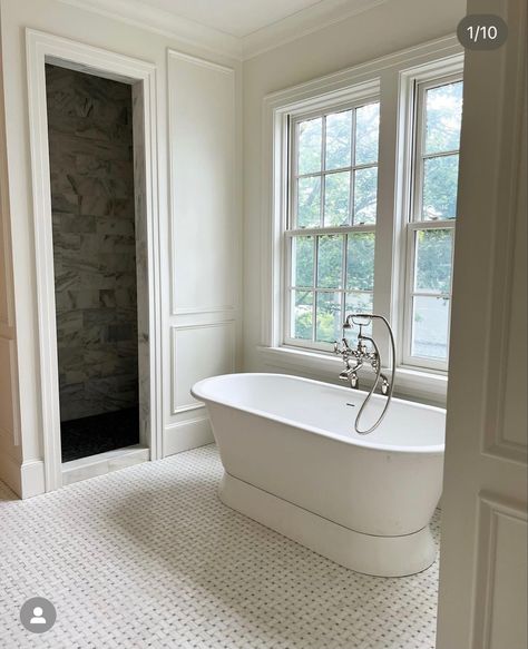 Tub In Front Of Window, English Cottage Bathroom Ideas, English Bathroom, Cottage Bath, Shower Over Bath, New Bathroom Ideas, Pretty Bathrooms, Master Ensuite, Victorian Bathroom